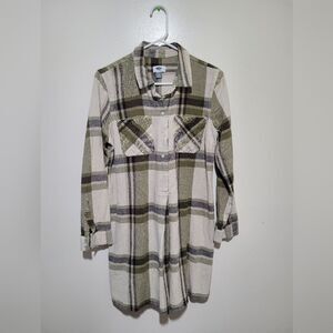 Old Navy Olive and Cream Plaid Shirt Dress